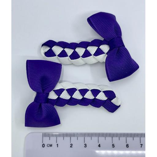 Purple and White Pleated Clips with Bow on Clips (pair)