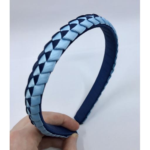 Navy Blue and Light Blue 2cm Pleated Hairband
