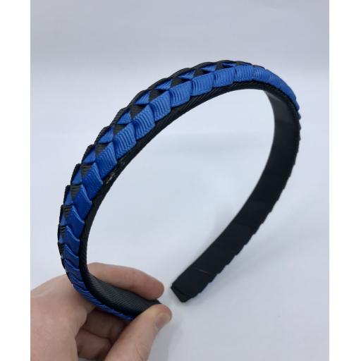 Black and Batik Blue 2cm Pleated Hairband