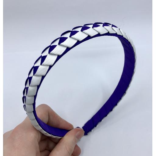 Purple and White 2cm Pleated Hairband