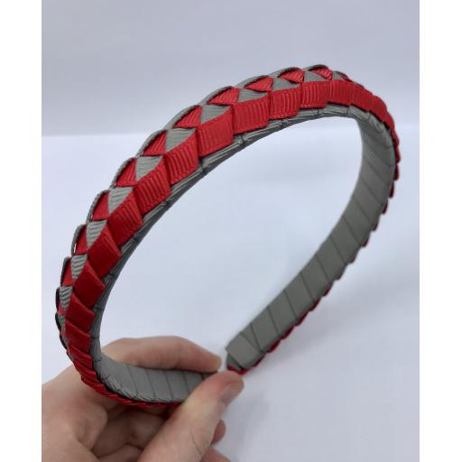 Red and Grey 2 cm Pleated Hairband