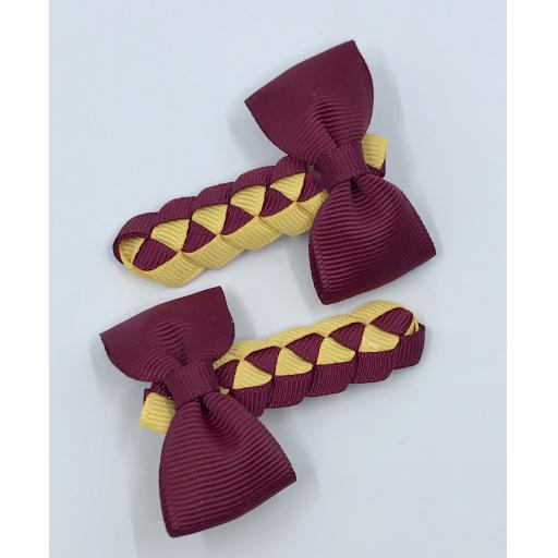 Wine and Yellow Gold Pleated Clips with Bow on Clips (pair)