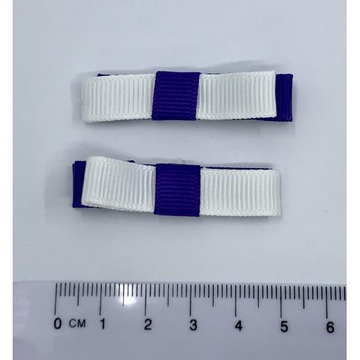 Small Straight Purple and White Bow on Clips (pair)