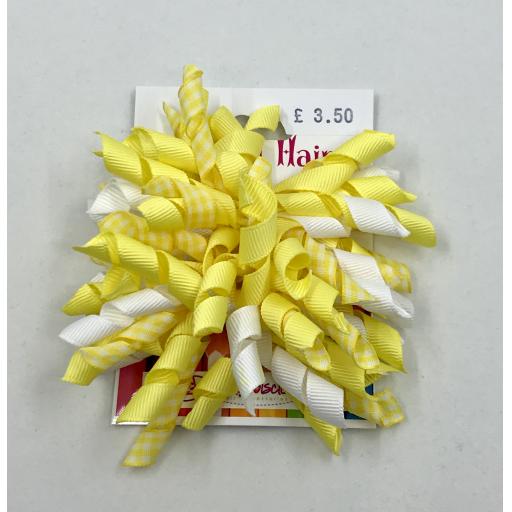 Pair of Yellow and White Gingham Checked 3 inch Curly Corkers on Clips
