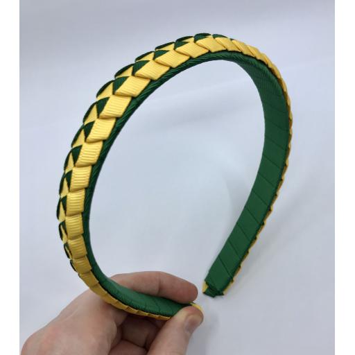 Forest Green and Yellow Gold 2cm Pleated Hairband