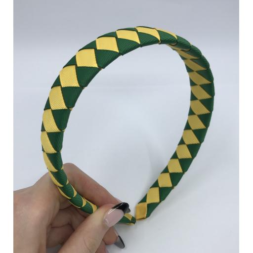Forest Green and Yellow Gold Diamond Pleated Hairband