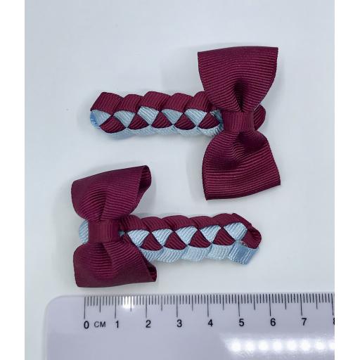 Wine and Light Blue Pleated Clips with Bow on Clips (pair)