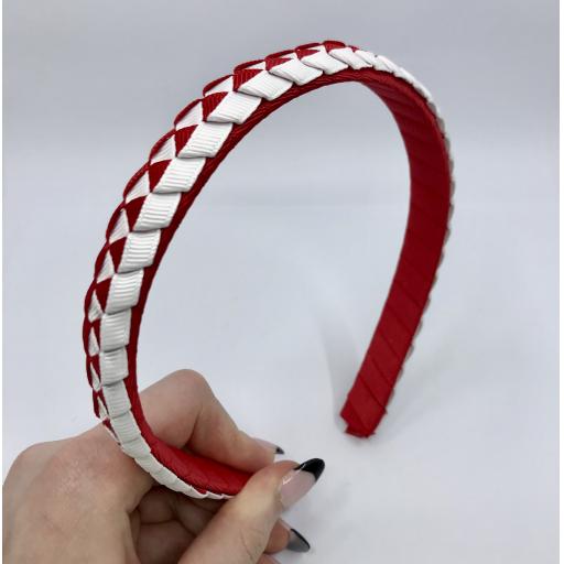 Red and White 2cm Pleated Hairband