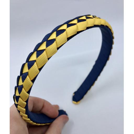 Navy Blue and Yellow Gold 2cm Pleated Hairband