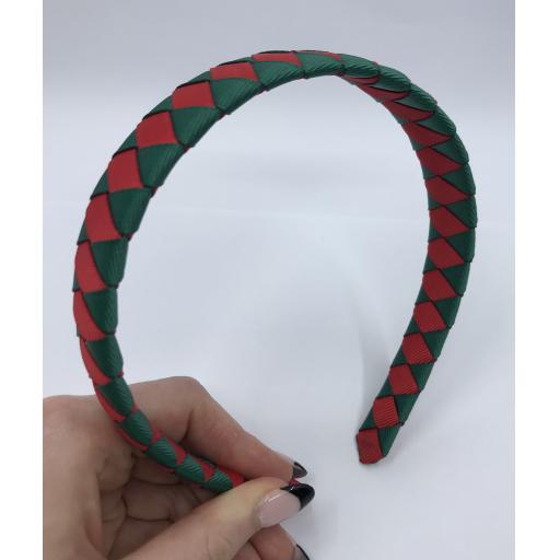 Hunter Green and Red Diamond Pleated Hairband