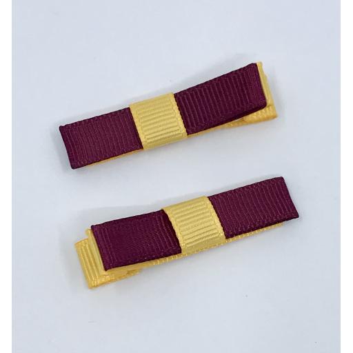 Small Straight Wine and Yellow Gold Bow on Clips (pair)