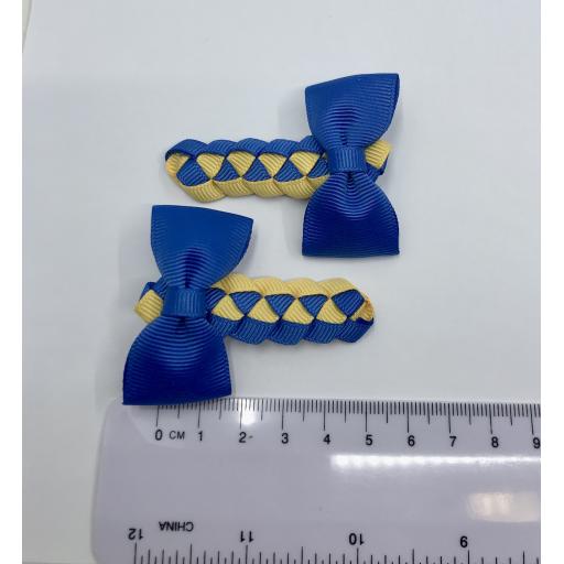 Royal Blue and Yellow Gold Pleated Clips with Bow on Clips (pair)