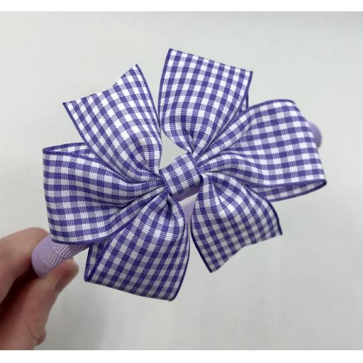 Lilac Hairband with Lilac and White Gingham Checked 3 inch Pinwheel Bow