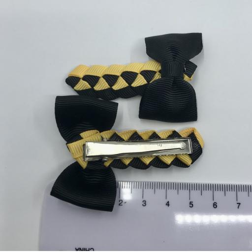 Black and Yellow Gold Pleated Clips with Bow on Clips (pair)