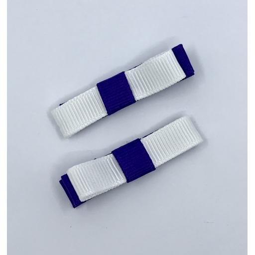 Small Straight Purple and White Bow on Clips (pair)