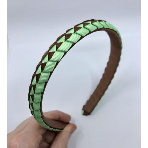 Brown and Mint 2cm Pleated Hairband