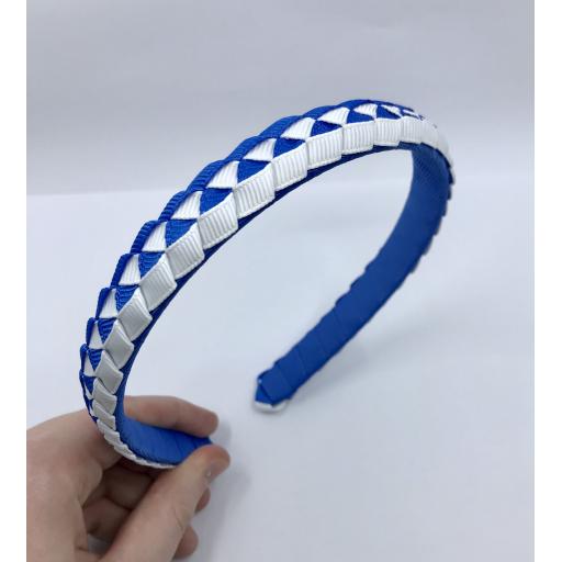 Royal Blue and White 2cm Pleated Hairband
