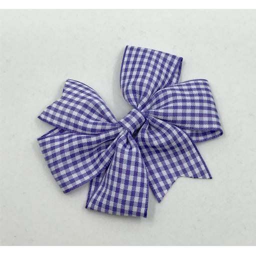 Lilac and White Gingham Checked 3 inch Pinwheel Bow on Clip