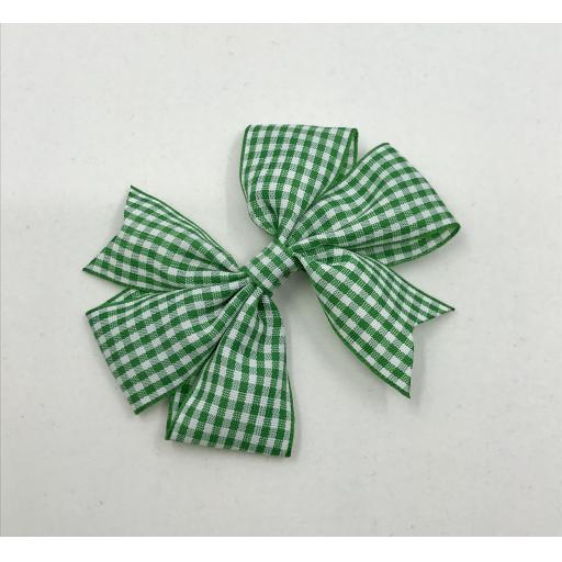 Green and White Gingham Checked 3 inch Pinwheel Bow on Clip