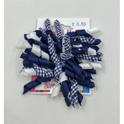 Pair of Navy and White Gingham Checked 3 inch Curly Corkers on Clips
