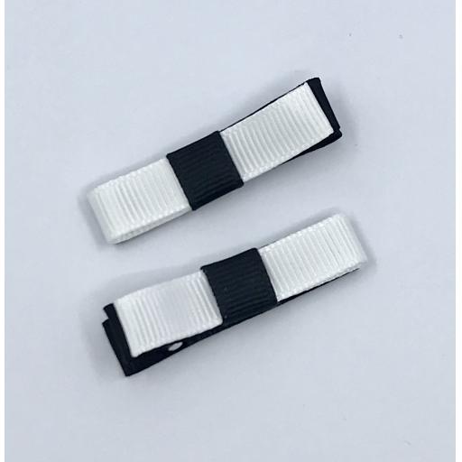 Small Straight Black and White Bow on Clips (pair)