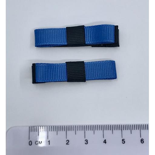 Small Straight Black and Batik Blue Bow on Clips (pair)