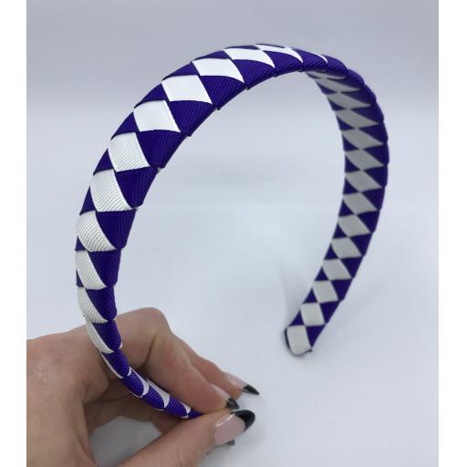 Purple and White Diamond Pleated Hairband