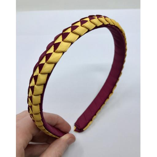Burgundy and Yellow Gold 2cm Pleated Hairband