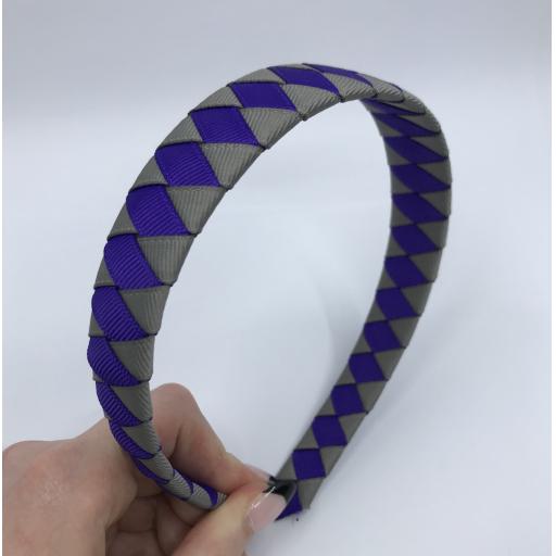 Purple and Grey Diamond Pleated Hairband