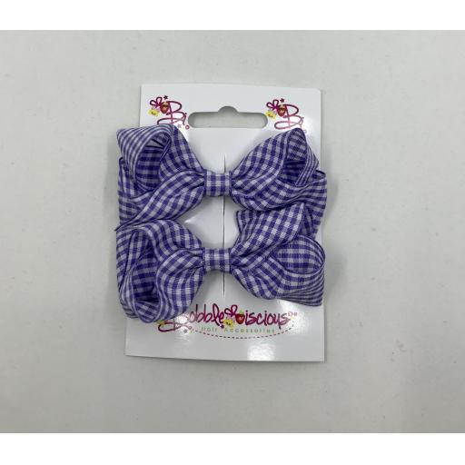 Pair of Lilac and White Gingham Checked 3 inch Boutique Bows on Clips