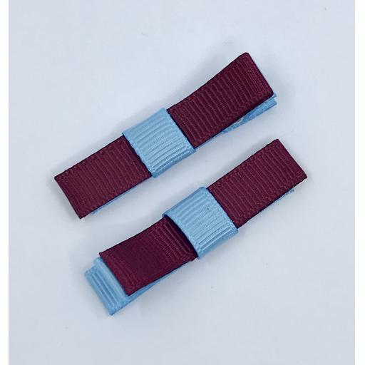 Small Straight Wine and Light Blue Bow on Clips (pair)