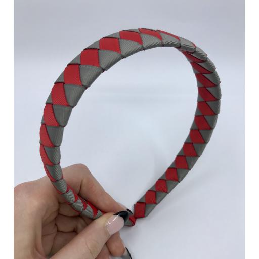 Red and Grey Diamond Pleated Hairband