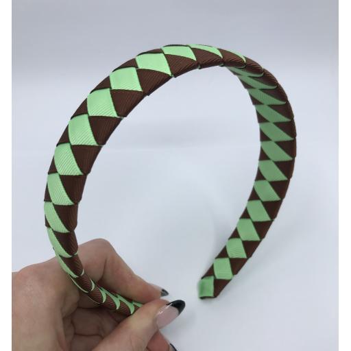 Brown and Mint Diamond Pleated Hairband