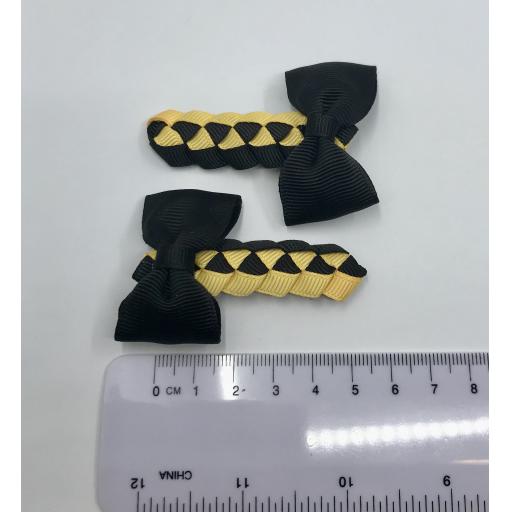 Black and Yellow Gold Pleated Clips with Bow on Clips (pair)