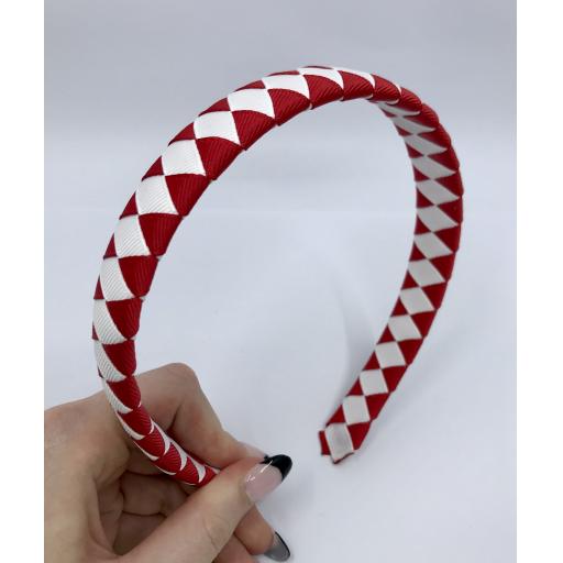 Red and White Diamond Pleated Hairband