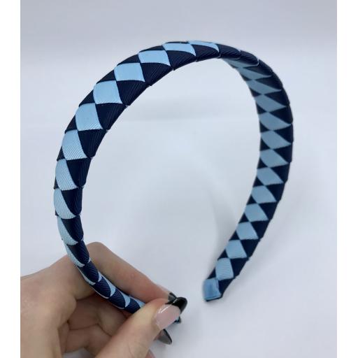 Navy and Light Blue Diamond Pleated Hairband