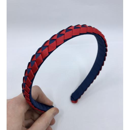 Navy Blue and Red 2cm Pleated Hairband