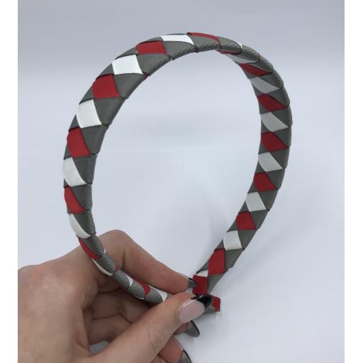 Red, White and Grey Diamond Pleated Hairband
