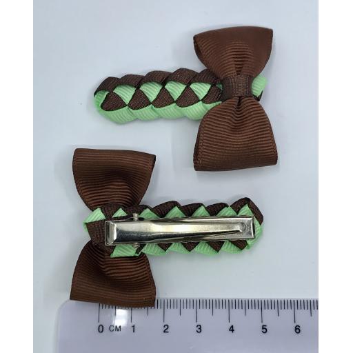 Brown and Mint Pleated Clips with Bow on Clips (pair)