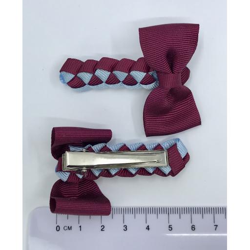 Wine and Light Blue Pleated Clips with Bow on Clips (pair)