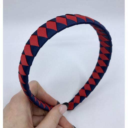 Navy and Red Diamond Pleated Hairband