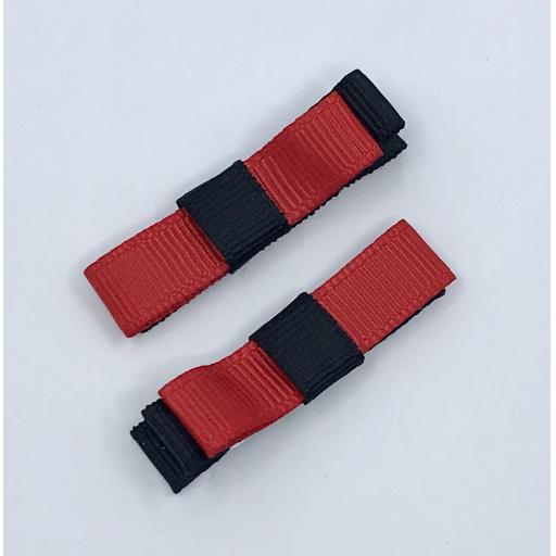 Small Straight Black and Red Bow on Clips (pair)