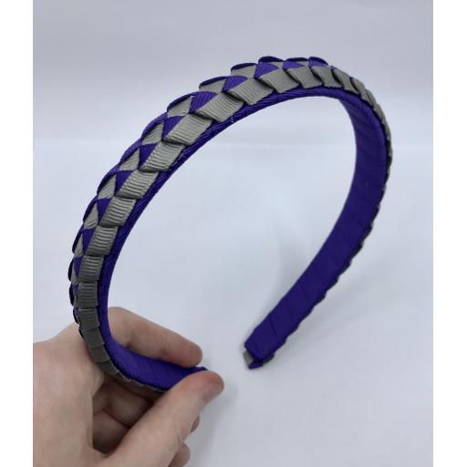 Purple and Grey 2cm Pleated Hairband
