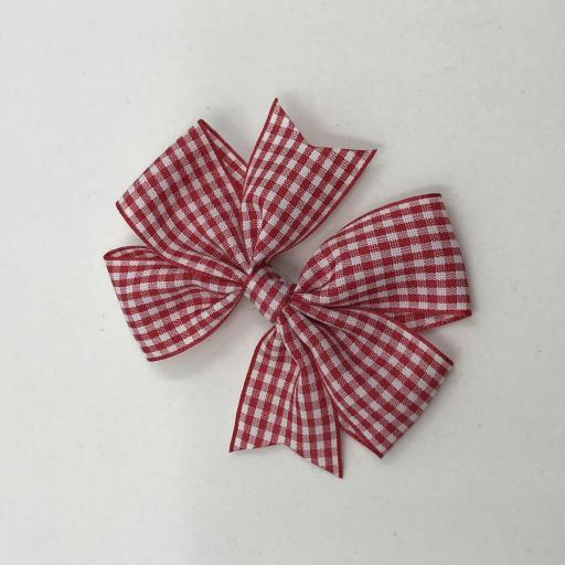 Red and White Gingham Checked 3 inch Pinwheel Bow on Clip