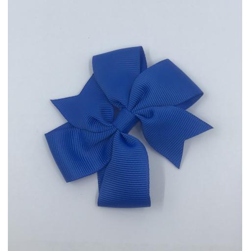 Small Royal Blue Pinwheel (Coat tail) Bow on clip 3 inch