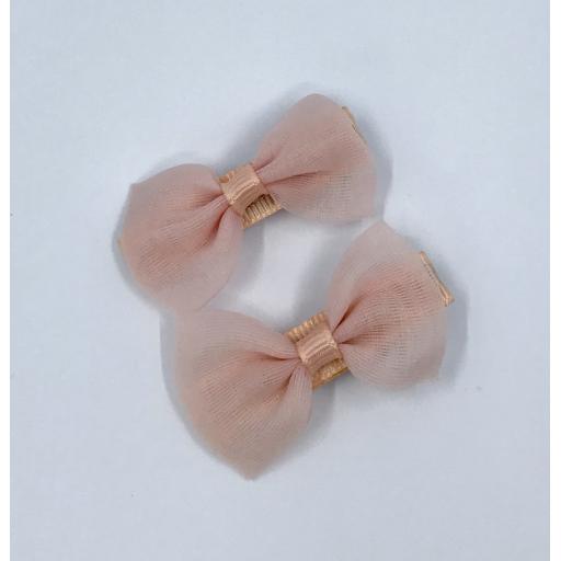 Peach Chiffon Baby Bow Hair Clips (pair)