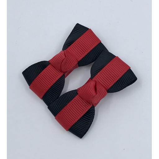 Itty Bitty Black and Red Bow Clips (pair)