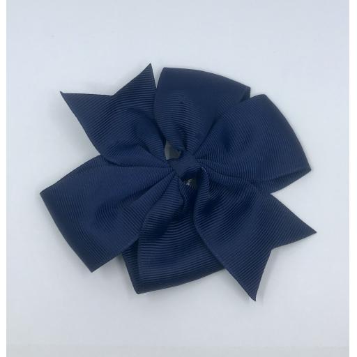 Large Navy Blue Pinwheel (Coat tail) Bow on clip 5 inch