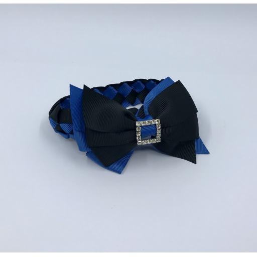 Black and Batik Blue Pleated Tail Bunwrap