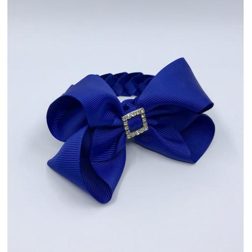 Cobalt Blue Boutique Bow with Pleated Tail Bunwrap
